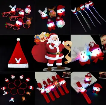 Различни коледни украси LED Дядо Коледа шапка плитка брошка гривна кръг лосове снежен човек Ленти за коса очила