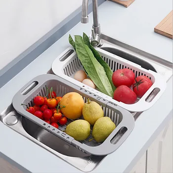 Разтегателна гевгир цедка прибираща се кухненска мивка пластмасова кошница за измиване на зеленчуци и плодове хранителни цедки