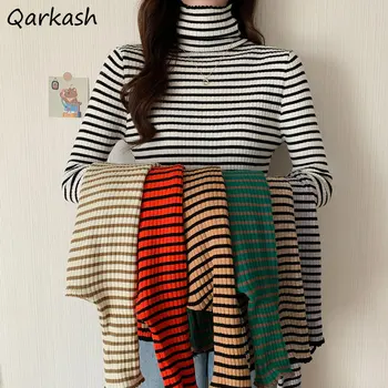 Раирани пуловери жени поло пуловер Harajuku тънък основи Y2k дрехи корейски мода плета ламперия свитер Multi цветове Ins