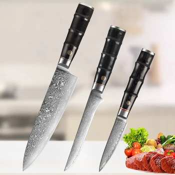 Реал Дамаск стомана VG10 Кухненски готвач ножове Професионални японски месо риба плодове плодове зеленчуци обезкостяване месар сатър нож комплект