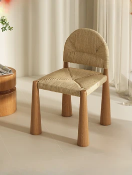 Реколта твърди ратан стол тъкани една седалка минималистичен крем стил дизайн модел мебели трапезария стол облегалка