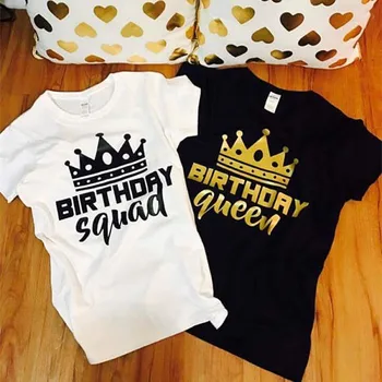 Рожден ден Squad Рожден ден кралица любовник Tees Harajuku къс ръкав върховете женски смешни ризи двойка тениски жени