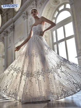 Романтична скъпа врата булка халат класически апликации без ръкави булчинска рокля искряща A-line дълга сватбена рокля роба De Mariée