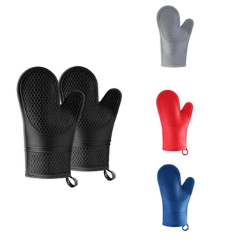 Силиконови ръкавици за фурна - Jet Black Ръкавици за фурна Топлоустойчиви меки подплата Силиконови ръкавици за фурна - Комплект фурни