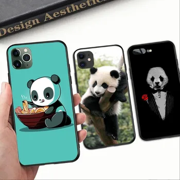 Сладък аниме Panda телефон случай за IPhone 14 13 12 11 XS X 8 7 6 плюс мини Pro Max SE 2022 мек черен капак на телефона