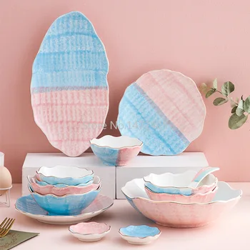 Творчески цвят глазура керамични прибори за хранене дъга Пном Пен купа вечеря чиния супа плоча ароматизирани ястие лъжица домакинство двойка комплект