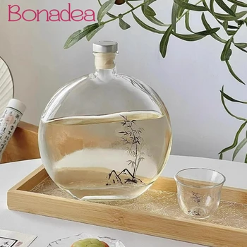 творчески японски стил бамбукови стъклени бутилки студено варя запечатани чаши бутилка чай комплект с чаши чай чаша Начало кухненски аксесоари