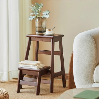 Удобен домашен стол за стълба Широка педална стъпка табуретка Творчески кухненски стол от масивно дърво Безопасни и стабилни кухненски мебели