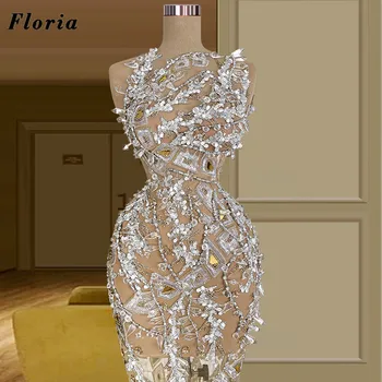 Флория Елегантни кристали Слонова кост Вечерни рокли 2022 Виждам през жените вечерни рокли Дубай мода плюс размер дълга рокля за абитуриентски парти
