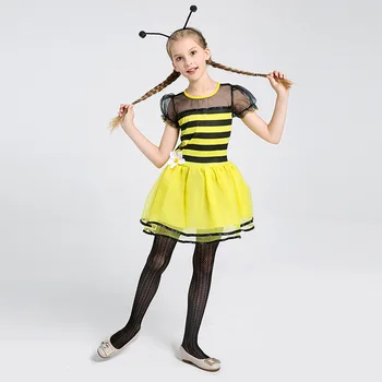 Хелоуин косплей детски костюм момичета нови малки пчелни насекоми ролеви игри фея дрехи за парти сцена танци облекло окото рокля
