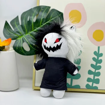 Черно бяло червено око котка форма кратко плюшена кукла играчка 27 см PP памук мек пълнеж Хелоуин декоративна карикатура сладък плюшени кукла играчка