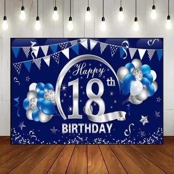 Честит 18-ти рожден ден фон червено момче или момиче балон торта щанд сладък потребителски фон реколта фотография фонове парти игра