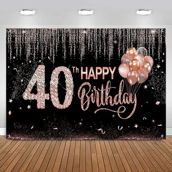 Честит 40-ти рожден ден банер декорации за жени розово злато фон знак парти доставки голям фото щанд фотография фон
