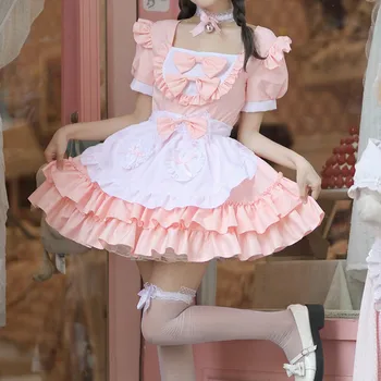 Японски Kawaii момиче Лолита рокля елегантна жена сладка прислужница мини рокля Harajuku косплей прислужница униформа комплект рокля Y2k прислужница екипировки