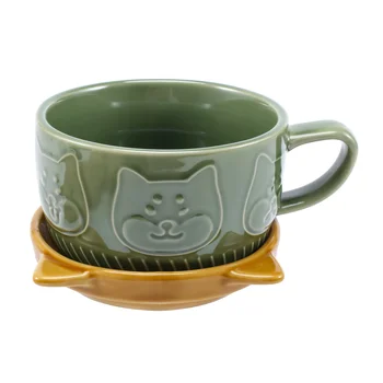 японски сладък чаша творчески керамични Shiba Inu Panda кафе чаша с капак У дома двойка мляко закуска чаша вода чаша (зелен)