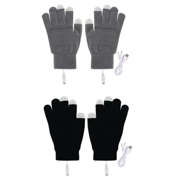 1 чифт USB отопляеми ръкавици за мъже жени плетене отопление ръкавици ръце топло за сензорен екран ръкавици T21C