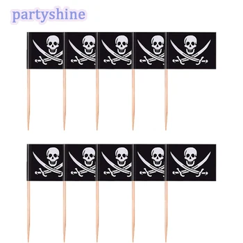 10pcs качествоPirate пиратски флаг череп клечки за зъби знамена торта топери за храна, предястие, коктейл, cupcake декорация