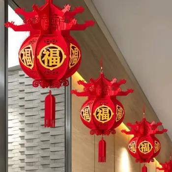 1Pc Традиционен китайски червен фенер Новогодишна украса Червен фенер с пискюл Пролетен фестивал Декор Парти консумативи