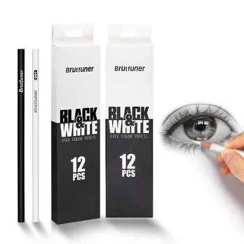 2/12Pcs Черно-бели цветни моливи - Постоянен цветен молив за рисуване Дървени цветни моливи на маслена основа за художник и начинаещ изкуство