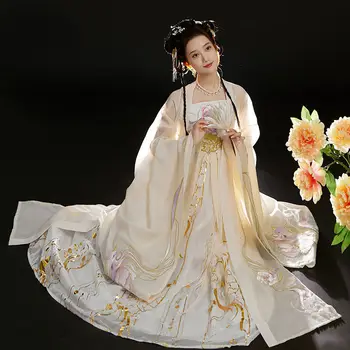 2023Нова оригинална бяла пола Myrobalan отпечатана риза с голям ръкав китайски стил недревни пролетни и есенни модели