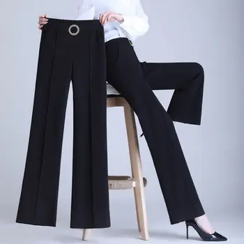 2024 Жените пролет есен елегантен мода пристъп панталони женски висока талия твърди панталони дами случайни прав панталон Y728