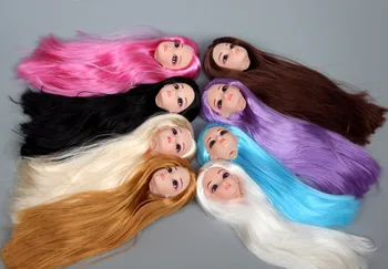 3D реални очи грим кукла главата с права гъста коса винил аксесоари за DIY косплей 1/6 кукла подарък играчки за момичета