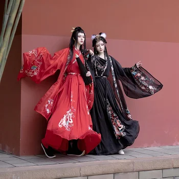 3PCS Костюм 6M китайски стил древен традиционен ханфу рокля мъж жена ориенталски сватбен костюм 3-цвят изящна бродерия ханфу