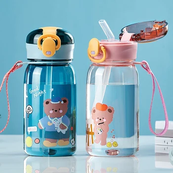 400ml сладък вода слама чаша Sippy деца карикатура BPA безплатно течове вода бутилки мечка открит преносим напитка бутилка детска чаша