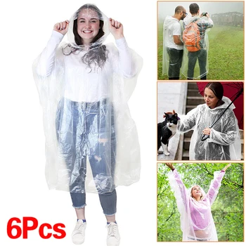 6pcs Еднократен дъждобран Унисекс удебелен студент възрастен преносим авариен водоустойчив дъжд пончо къмпинг колоездене пътуване