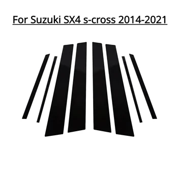 8Pcs кола врата прозорец подстригване стълб постове формоване капак стикери за Suzuki SX4 S-кръст 2014-2021 хром стайлинг аксесоари