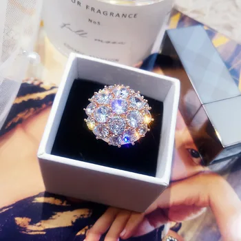 925 Сребърен нов луксозен пълен пробив кръг супер флаш циркон пръстен банкет годежен сватбен пръстен женски бижута подарък