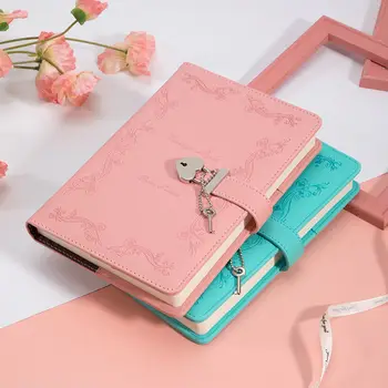 A5 Розова творческа линия Таен бележник Управляван дневник Облицован дневник със заключване на сърцето Творчески подарък, със заключване на сърцето, 180 листа