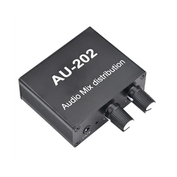 AU-202 2 Вход 2 Изходен стерео миксер Аудио дистрибутор за слушалки Външно захранване AMP Volume Alone Control