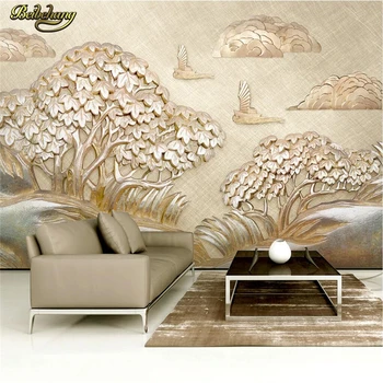 beibehang Персонализирана снимка тапет стена стенописи стена стикери луксозно злато релеф платноходка дърво облак 3d TV стена papel de parede