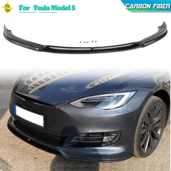 Carbon fiber Car Front Lip Spoiler for Tesla Model S 70D P85D 90D P100D Sedan 4 Door 2016 2017 Front Bumper Lip Spoiler FRP
