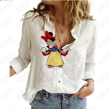 Disney Дамска риза с дълъг ръкав 3D отпечатана копче жилетка темперамент Casual елегантна риза улица хлабав голям дамски риза