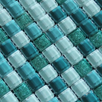 Lake Blue Shinning Crystal Glass Mosaic Tile for Nursery Kitchen Backsplash Bathroom Study Room Home Wall Decoration