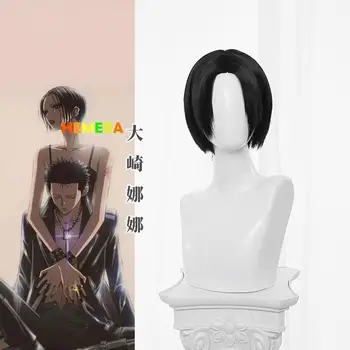 NANA Аниме Нана Осаки Косплей перука 30CM Черна топлоустойчива синтетична коса Къси черни перуки Хелоуин парти