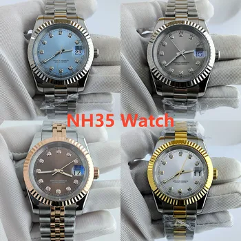  NH35 случай Диамантен циферблат 36mm / 39mm Мъжки часовник от неръждаема стомана Президентска гривна автоматичен механичен часовник