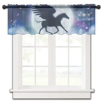Pegasus Moon Cloud Stars Кухня Малък прозорец завеса тюл отвесни къса завеса спалня хол дома декор Voile завеси