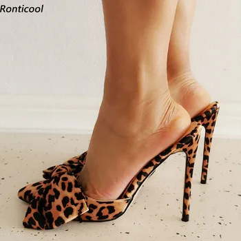 Ronticool ръчно изработени жени прашка сандали пеперуда възел стилет токчета заострени пръсти доста леопард парти обувки САЩ размер 5-15