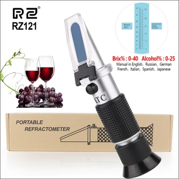 RZ Рефрактометър за червено вино Измервател за вино от грозде Hanheld Auto Brix 0 ~ 40% алкохол 0 ~ 25% плодов сок Вино захар метър рефрактометър