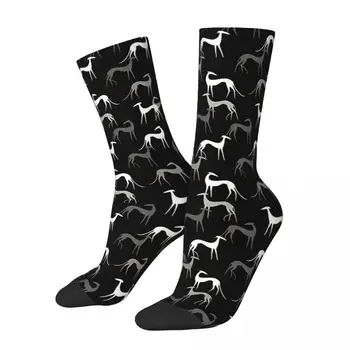 Sighthounds В Черно Geryhound Хрътки Куче Унисекс Зимни чорапи Топли щастливи чорапи Уличен стил Луд чорап