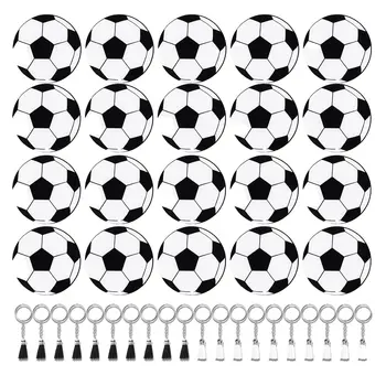 Soccer акрилни ключодържатели заготовки комплект включва 20 футбол ключодържател с 20 пискюли ключодържател пръстени набор футбол парти услуги