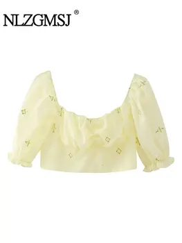TRAF 2024 Лятна елегантна секси блуза риза Casual Chic Puff ръкав Дамска блуза Парти Дамски върхове риза Blusa
