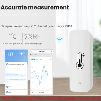 Tuya WiFi сензор за температура и влажност Вътрешен сензор за влажност Захранван с батерии APP мониторинг за Alexa Google Home Voice