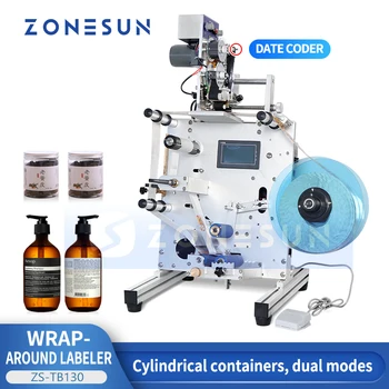 ZONESUN ZS-TB130 Машина за етикетиране на двойни страни Стикер Labeller Кръгла машина за етикетиране на бутилки Апликатор за етикети
