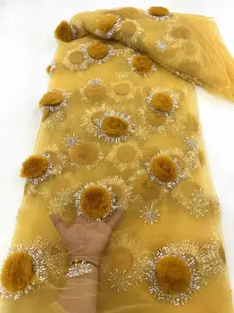 Булчински нигерийски дантела материал африкански пайети 2023 3D цвете дантела плат високо качество френски бродерия тюл плат