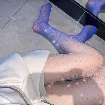 Дамски мрежести чорапогащи Hollow Out Gradient Crystal Чорапогащник Harajuku Прозрачни чорапи Пънк Секси Zircon Lolita чорапогащи