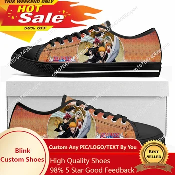 Карикатура белина Kurosaki Ichigo Low Top маратонки мъжки дамски тийнейджър високо качество платно маратонка двойка обувки обичай черна обувка